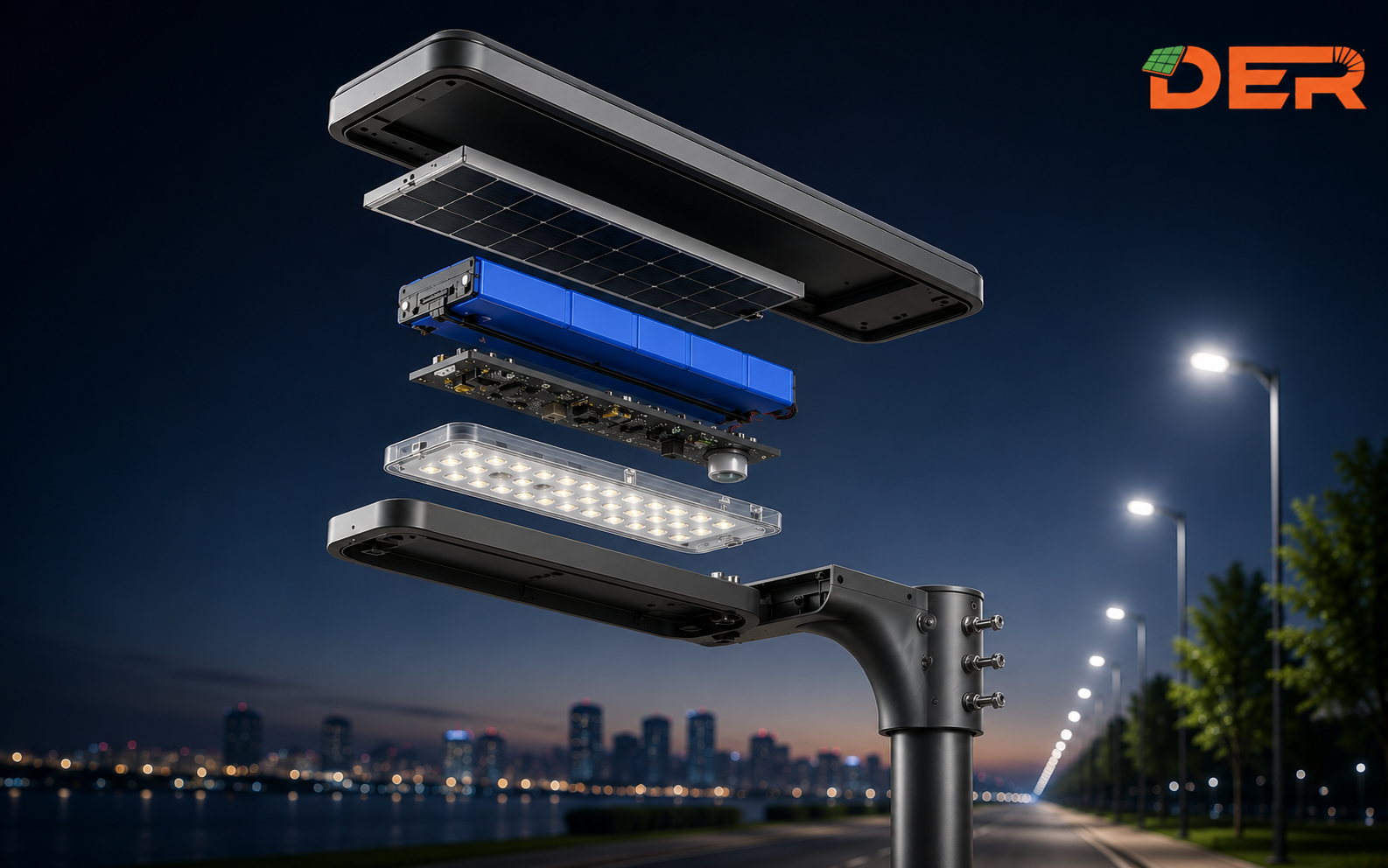 components of an all in one solar street light